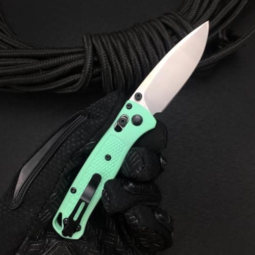 HUAAO 6.5" Thumb Stud Open Lock Knife, 7Cr17Mov Grivory Handle, Hunting & Camping Folding Knife (Green)