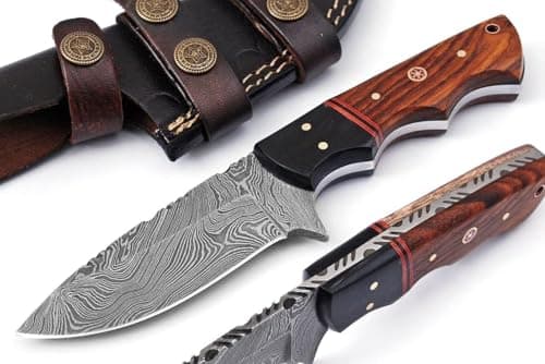 Predator Hunter 9" Damascus Steel Fixed Blade Skinning Knife (Exotic Wood Handle) — BM 003 Ash Wood