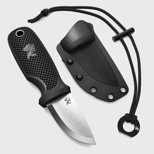 W-MINI Full Tang Neck Knife with Sheath & Necklace - EDC Fixed Blade Knife — Black - Satin