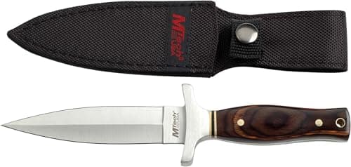 MTECH USA Satin Finish Sat Stainless Steel Blade, Brown Wood Handle Knife - Hunting, Camping, Survival, Tactical - MT-20