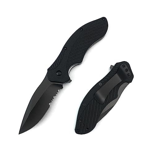 Black Serrated 3" 8Cr13MoV Knife, Glass-Filled Nylon Handle, Liner Lock, Flipper OC