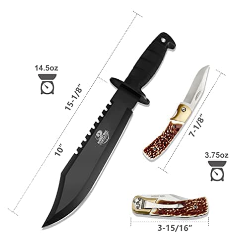 Mossy Oak 15-inch Survival Bowie & Folding Hunting Knife, Sheath Included, Tactical Knife for Camping, Hunting, Outdoor
