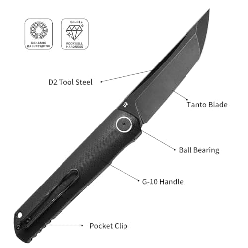 Miki 3.6-Inch Tanto D2 Pocket Knife,G-10 Handle for Camping Hiking