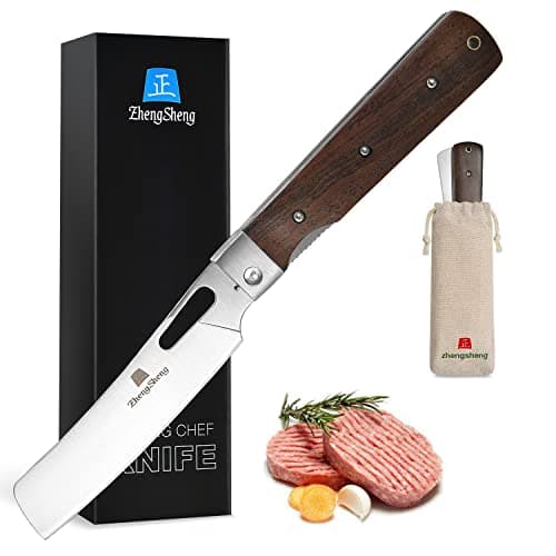 4.8" Sharp 440A Stainless Steel Folding Chef Knife with Wood Handle for Outdoor Cooking