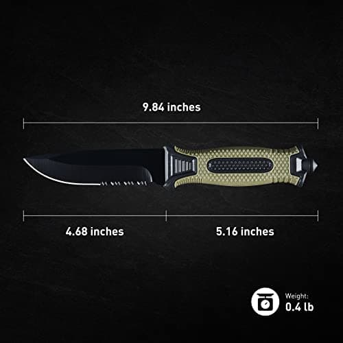 10" Military Green Stainless Steel Survival Knife with Sheath & Clip for Camping, Hunting, & Outdoors