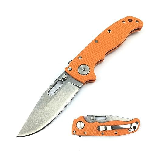 Shark-Lock AD20.5 Thumb-Assist Folder with 8Cr13MoV Blade, Orange Handle, for Camping and Hunting