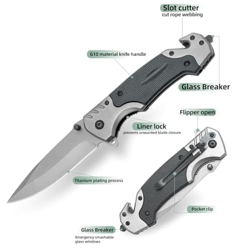 Folding Pocket Knife, 3-in-1 Multitool Switch Blade, EDC Tactical Knife for Self Defense, Camping, Hunting