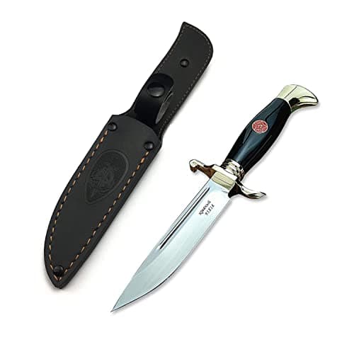 10.2in Fixed Blade Hunting Knife for Outdoor Bushcraft with Sheath — black handle