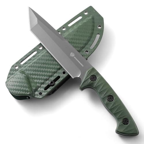 Tanto Fixed Blade Knife with Sheath for Survival and Tactical Carry — C- White blade + green handle
