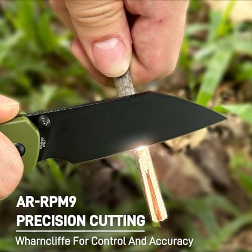 CJRB Pyrite-Light Pocket Knife, 3.34" AR-RPM9 Steel EDC Knife, Green, J1945