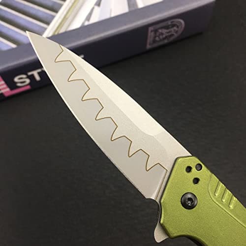 Olive Green Composite Steel Dividend Folding Knife with Liner Lock for Camping