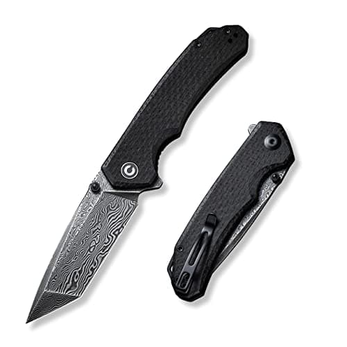 CIVIVI Brazen Pocket Knife, 3.5-Inch Tanto D2 Blade, Micarta Handle Camping Knife — G-Black Damascus