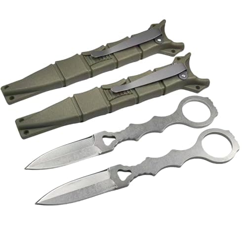 6.7" Tactical Fixed Blade Knife with Sheath, Serrated Edge, Stonewash - Perfect for Camping, Hunting, Hiking, and Fishin