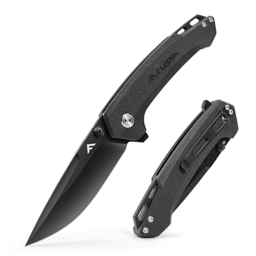 FLISSA Green Pocket Folding Knife with D2 Blade and G10 Handle — Black