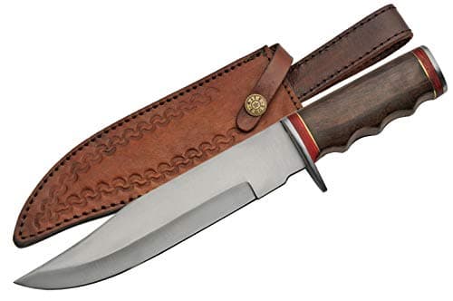 SZCO 12" Full Tang Bowie Knife - Stainless Steel Blade, Wood Handle, Leather Sheath for Men Outdoor Camping