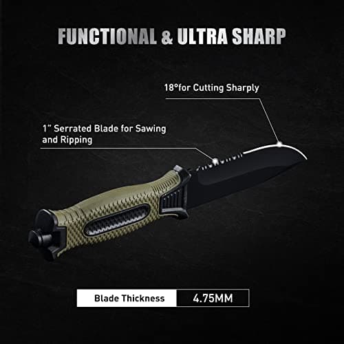 10" Military Green Stainless Steel Survival Knife with Sheath & Clip for Camping, Hunting, & Outdoors