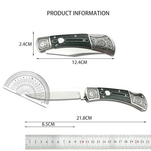 Mikata Handle Push Button Lock Knife, 8.6", D2 Steel, Survival Tool, Gift Leather Sheath