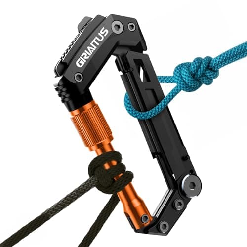 8-in-1 Carabiner Multitool EDC, Serrated Knife, Rope Cutter, Gifts for Men and Women (Black) — Orange