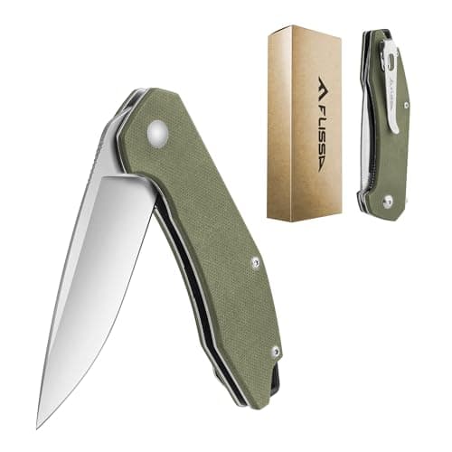 Flissa Brown Folding Tactical Knife, D2 Blade, G10 Handle, Liner Lock, EDC Knife — Green