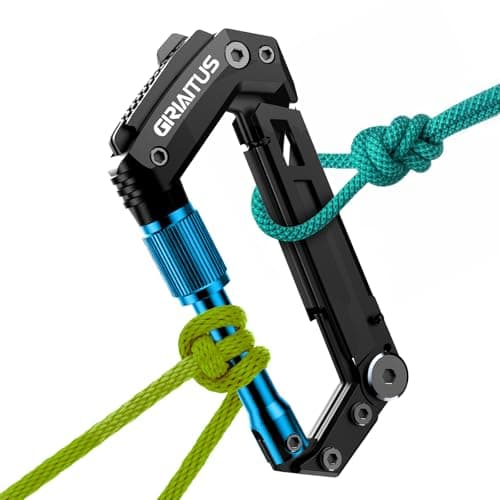 8-in-1 Carabiner Multitool EDC, Serrated Knife, Rope Cutter, Gifts for Men and Women (Black) — Blue