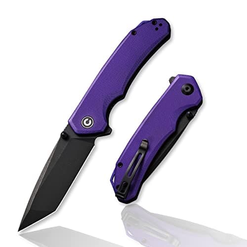 CIVIVI Brazen Pocket Knife, 3.5-Inch Tanto D2 Blade, Micarta Handle Camping Knife — C-Purple