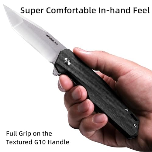 D2 Blade Liner Lock Folding Knife with G10 Handle for Hiking and Camping