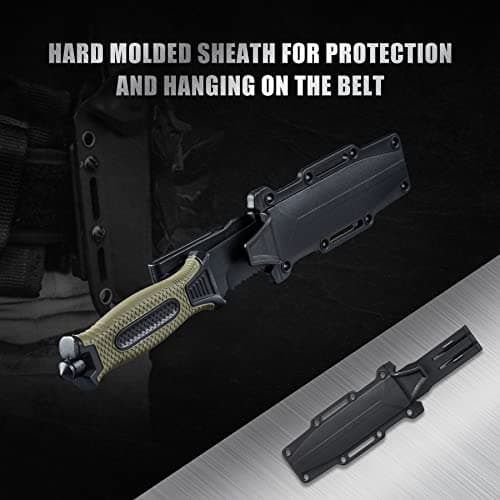 10" Military Green Stainless Steel Survival Knife with Sheath & Clip for Camping, Hunting, & Outdoors