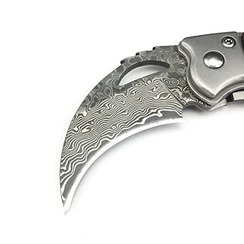 HUAAO 4.6’’ Damascus Pocket Knife with Wood Handle, Liner Lock, Keychain, Men's Outdoor Gift