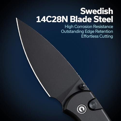 CIVIVI Pocket Folding Knife - Button Lock with Thumb Stud, 2.98" 14C28N Blade, Aluminum Handle, Qubit Utility Knife