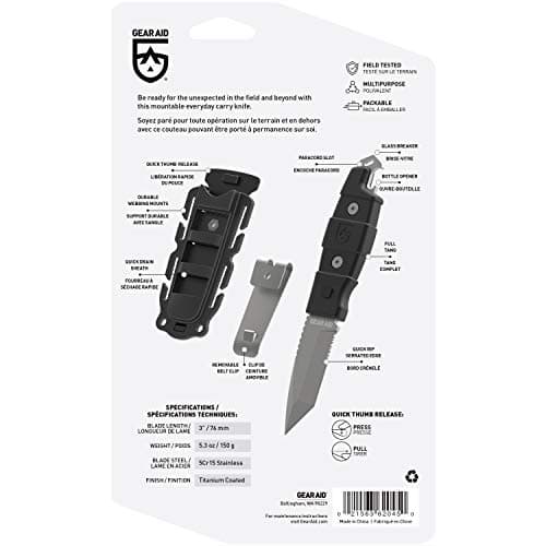 GEAR AID Quick Release Sheath, 3" Titanium-Coated Blade Tanto Knife