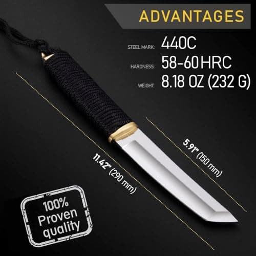 Grand Way Survival Tactical Tanto Knife – 5.9" Full Tang – 3+ Colors