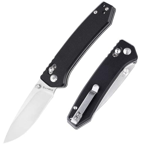 3.14" D2 Steel Satin Blade Folding Knife, G10 Scales, Axis Lock, Reversible Clip, Perfect for Men, Women, Camping & Hiki — Black