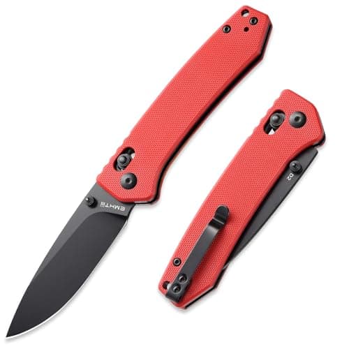 D2 Steel Reversible Clip Pocket Knife: 3.14" Black Drop Point, G10 Handle, Axis Lock, Ideal for Camping — Red