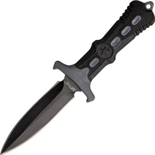 MTECH USA Black Neck Knife - Black Blade, Grey Handle, Nylon Sheath & Chain - Hunting, Camping, Survival, Tactical - MT-
