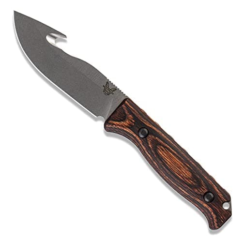 Benchmade Saddle Mountain 15002 Hunting Knife Wood Handle — Wood Stabilized Wood- Drop Point with hook