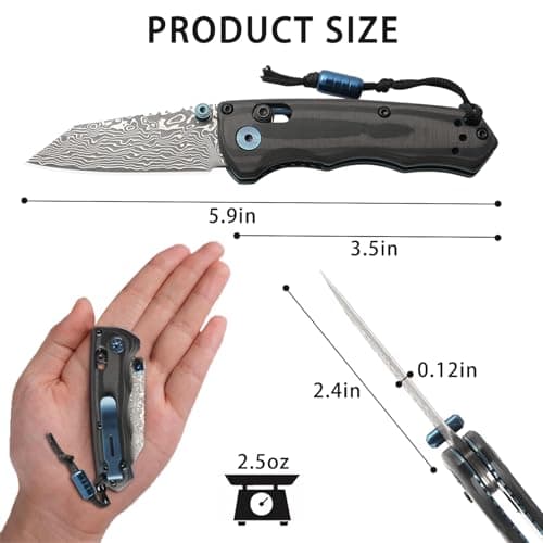 Axis Lock Folding Knife with Black Carbon Fiber, 2.4" Damascus Blade, Perfect for Camping and Everyday Use