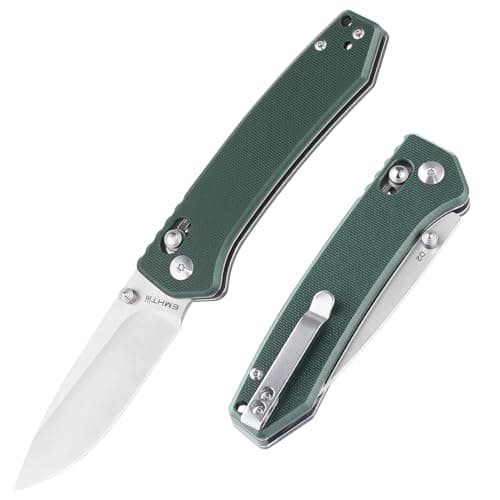 3.14" D2 Steel Satin Blade Folding Knife, G10 Scales, Axis Lock, Reversible Clip, Perfect for Men, Women, Camping & Hiki — Green
