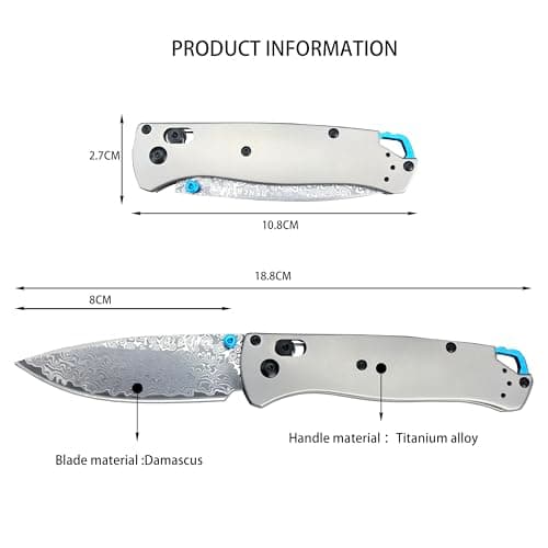 HUAAO Bugout 535 Damascus Foldable Knife with Titanium Handle