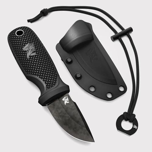 W-MINI Full Tang Neck Knife with Sheath & Necklace - EDC Fixed Blade Knife — Black - Stonewash