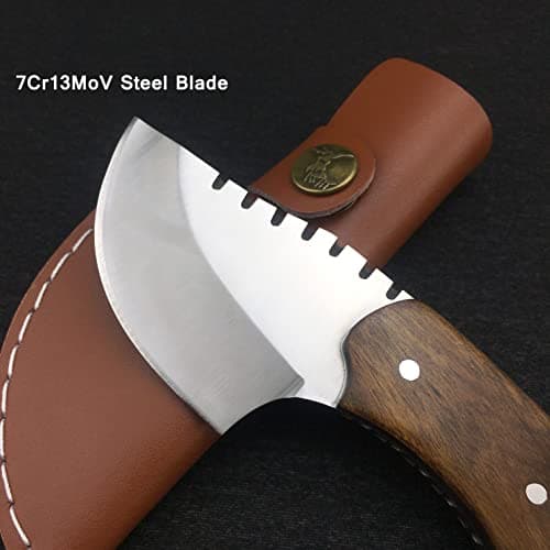 HUAAO Mini Fixed Blade Cleaver Knife, 2.7" 7Cr13MoV Steelblade, Wood Handle