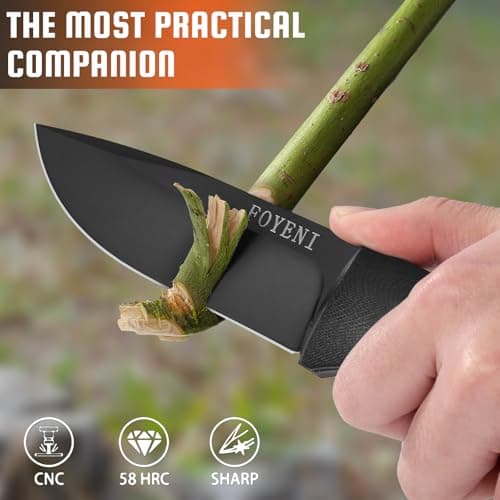 9.7" Full Tang Survival Knife with Fire Starter & Kydex Sheath for Bushcraft, Outdoor, Hunting, Fishing, Camping