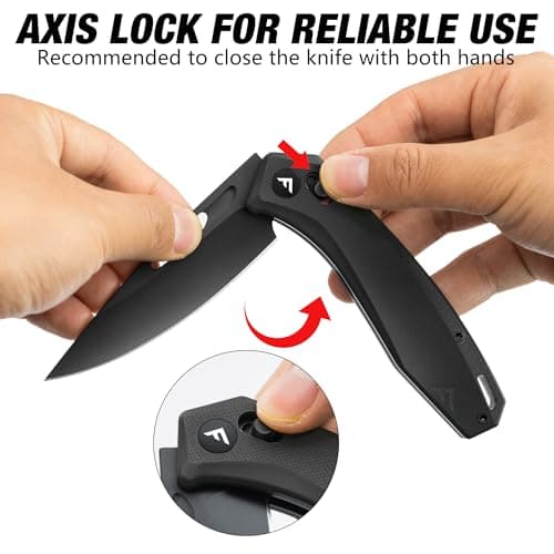 FLISSA EDC Knife with Axis Lock, 3.5" D2 Steel, G10 Handle, Black