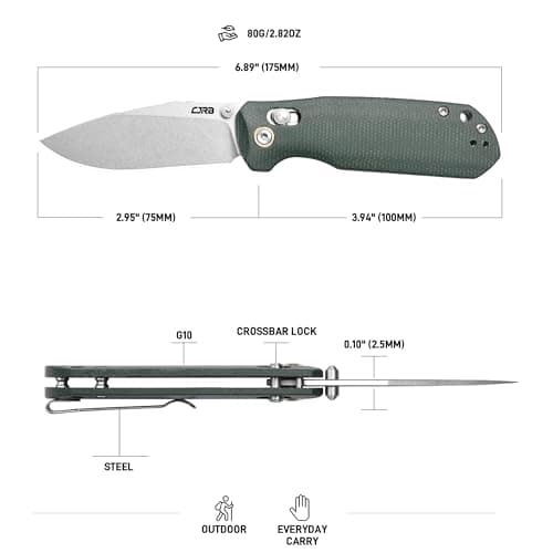 CJRB Maximal Folding Knife, Green Micarta Handle, Crossbar Lock, J1954 Green