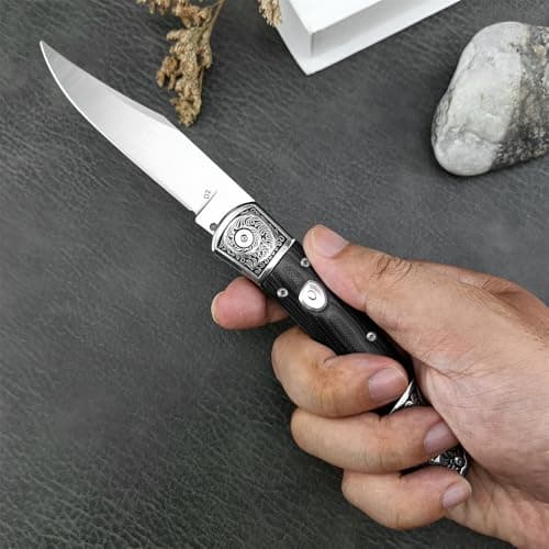 D2 Steel Blade Folding Knife with Micarta Handle (Black)