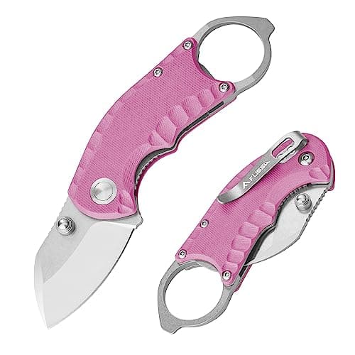 FLISSA Desert Tan 4" Utility Knife, 8Cr13MoV Blade, Liner Lock, EDCPocket KnifeClip&Bottle Opener — Pink