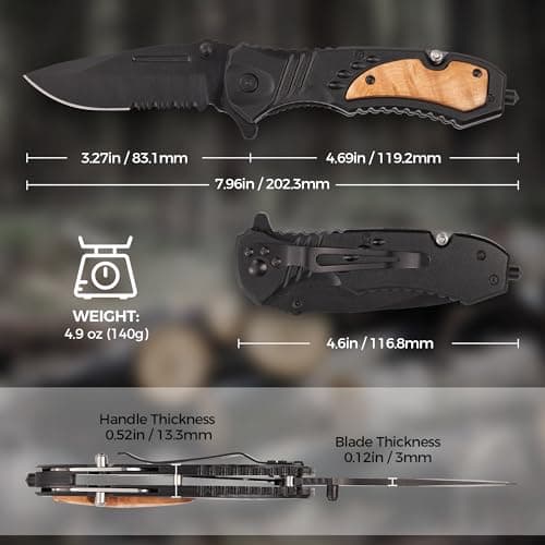 Tactical 5-in-1 Multitool Folding Knife, Self Defense, Camping, Hunting, Outdoors