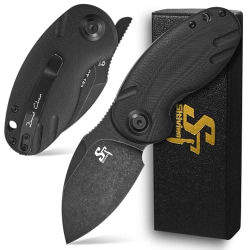 Sitivien ST153 Chinese Zodiac Pocket Knife, Sandvik 14C28N Black Stonewashed Blade, G10 Handle, Camping & Hunting — Black