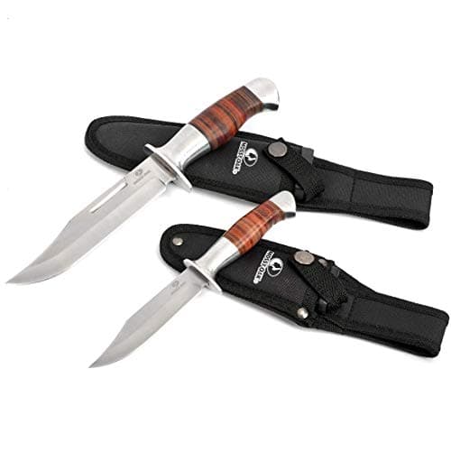Mossy Oak Fixed Blade Bowie Knife, 2-Piece Hunting Knife with Leather Handle and Sheath