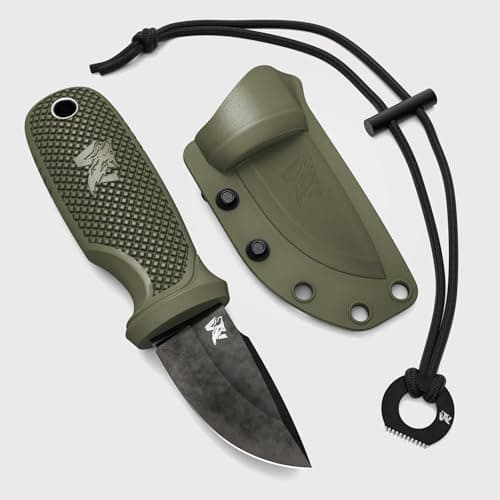 W-MINI Full Tang Neck Knife with Sheath & Necklace - EDC Fixed Blade Knife — Green - Stonewash