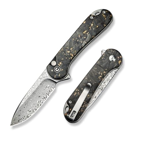 CIVIVI Elementum II Damascus Blade Pocket Knife, Deep Carry Clip, EDC C18062PB-DS1 — Black & Golden